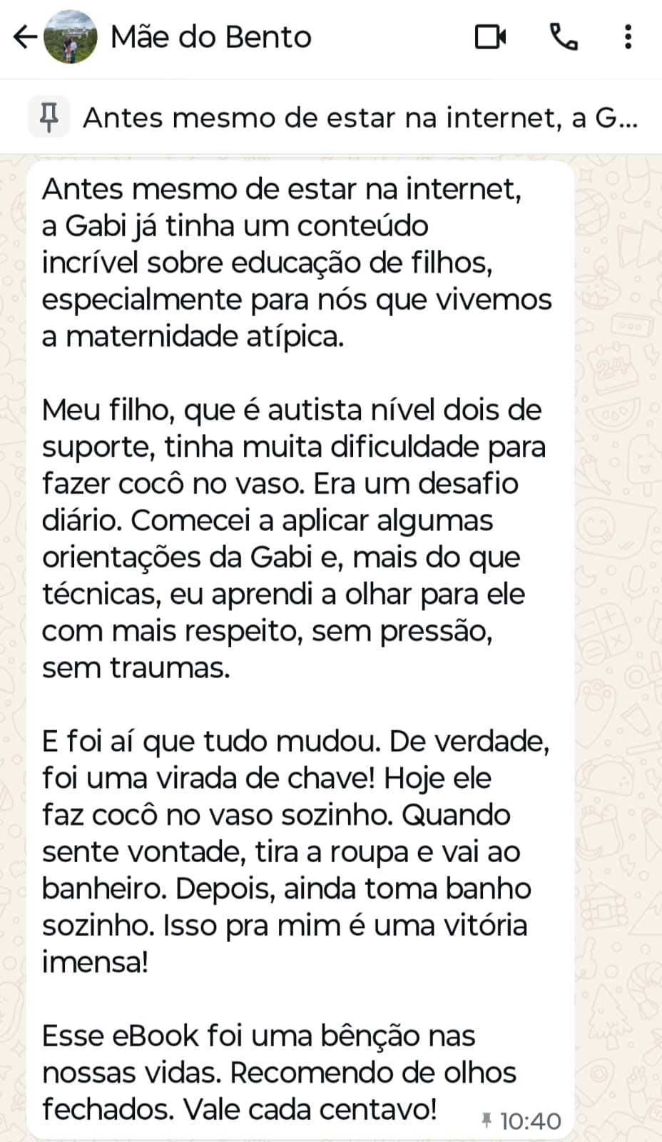 Depoimento da mãe do Bento