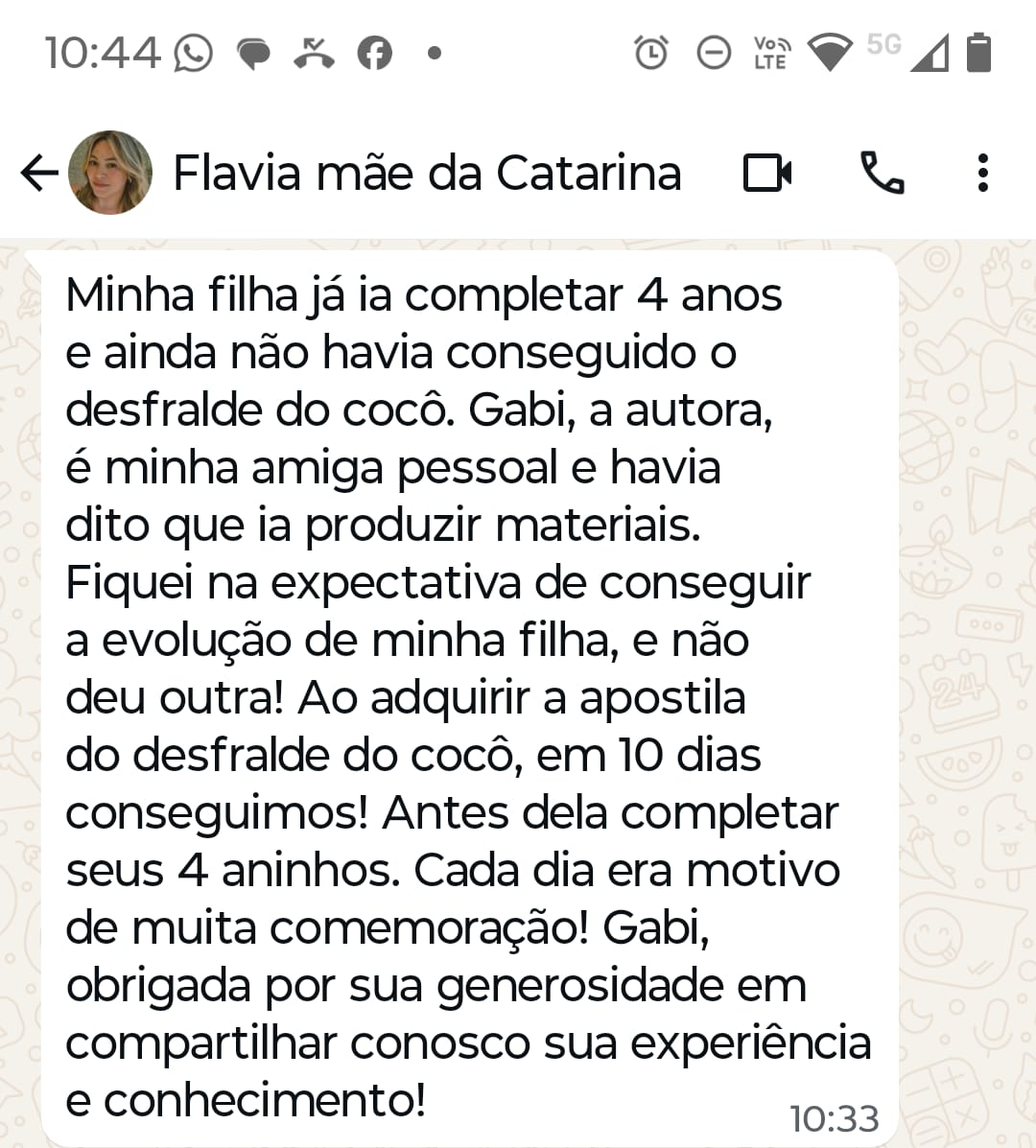 Depoimento da mãe da Catarina